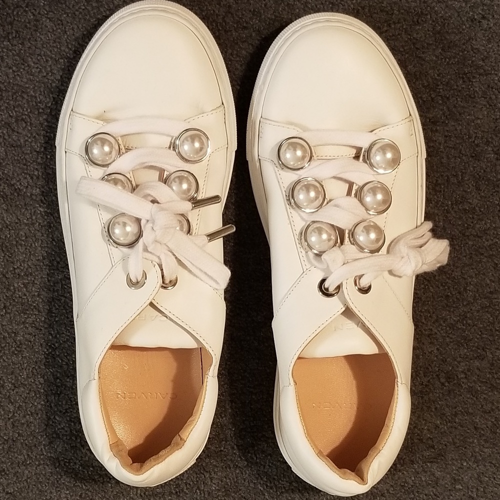 Carven White Leather Pearl Button Sneakers